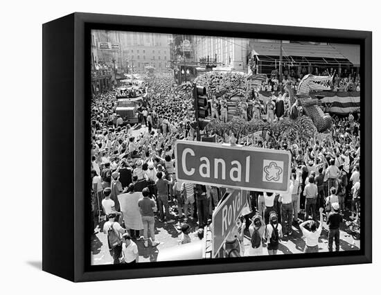 A Crowed Gathers as Floats Make Their Way Through Canal Street During the Mardi Gras Celebration-null-Framed Stretched Canvas