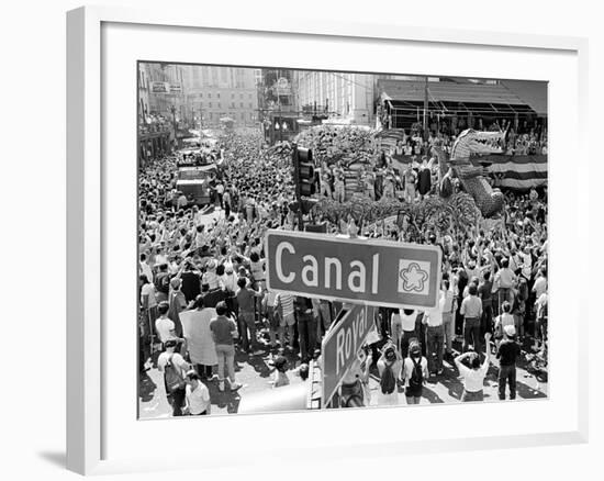 A Crowed Gathers as Floats Make Their Way Through Canal Street During the Mardi Gras Celebration-null-Framed Photographic Print