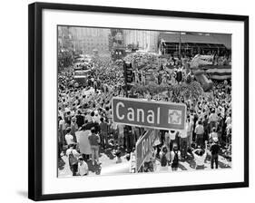 A Crowed Gathers as Floats Make Their Way Through Canal Street During the Mardi Gras Celebration-null-Framed Photographic Print