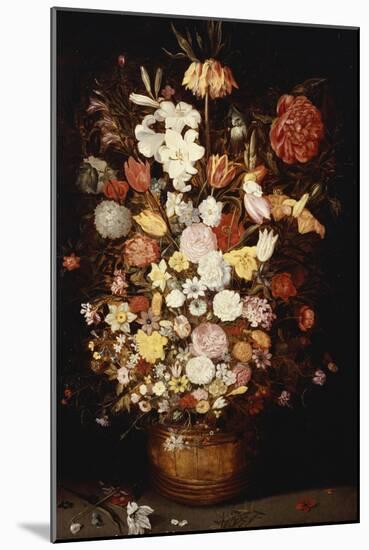 A Crown Imperial, a Peony and Other Flowers in a Wooden Tub with Butterflies and Beetles-Jan Brueghel the Elder-Mounted Giclee Print