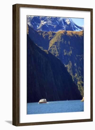 A Cruise Ship on the Waters of Milford Sound in the South Island of New Zealand-Paul Dymond-Framed Photographic Print