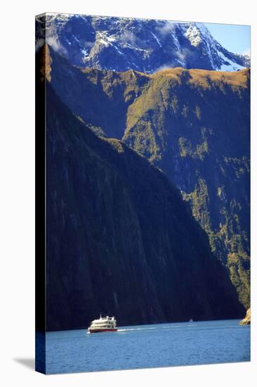 A Cruise Ship on the Waters of Milford Sound in the South Island of New Zealand-Paul Dymond-Stretched Canvas