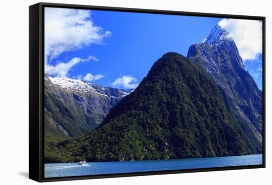 A Cruise Ship on the Waters of Milford Sound in the South Island of New Zealand-Paul Dymond-Framed Stretched Canvas