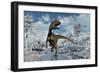 A Cryolophosaurus Dinosaur Walking Along a Stream of Modern Day Antarctica-Stocktrek Images-Framed Art Print