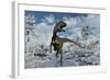 A Cryolophosaurus Dinosaur Walking Along a Stream of Modern Day Antarctica-Stocktrek Images-Framed Art Print