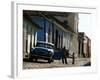 A Cuban Man Gets out of His Car with His Child-Javier Galeano-Framed Photographic Print