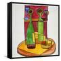 A cubist, abstract still life of wine and cheese. Add a bit of baguette and you have lunch.-Richard Lawrence-Framed Stretched Canvas