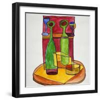 A cubist, abstract still life of wine and cheese. Add a bit of baguette and you have lunch.-Richard Lawrence-Framed Photographic Print