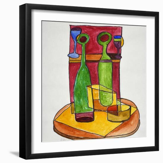 A cubist, abstract still life of wine and cheese. Add a bit of baguette and you have lunch.-Richard Lawrence-Framed Photographic Print