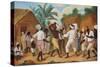 A Cudgelling Match between English and French Black People in the Island of Dominica (Oil on Panel)-Agostino Brunias-Stretched Canvas