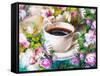 A Cup of Coffee Among Flowers-Koliadzynska Iryna-Framed Stretched Canvas