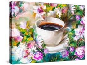 A Cup of Coffee Among Flowers-Koliadzynska Iryna-Stretched Canvas