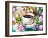 A Cup of Coffee Among Flowers-Koliadzynska Iryna-Framed Art Print