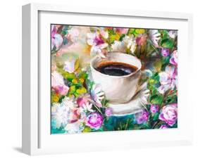 A Cup of Coffee Among Flowers-Koliadzynska Iryna-Framed Art Print