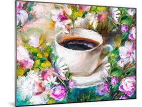 A Cup of Coffee Among Flowers-Koliadzynska Iryna-Mounted Art Print