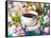 A Cup of Coffee Among Flowers-Koliadzynska Iryna-Framed Stretched Canvas