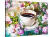 A Cup of Coffee Among Flowers-Koliadzynska Iryna-Stretched Canvas