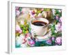 A Cup of Coffee Among Flowers-Koliadzynska Iryna-Framed Art Print