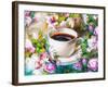 A Cup of Coffee Among Flowers-Koliadzynska Iryna-Framed Art Print