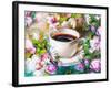 A Cup of Coffee Among Flowers-Koliadzynska Iryna-Framed Art Print