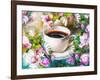 A Cup of Coffee Among Flowers-Koliadzynska Iryna-Framed Art Print