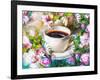 A Cup of Coffee Among Flowers-Koliadzynska Iryna-Framed Art Print
