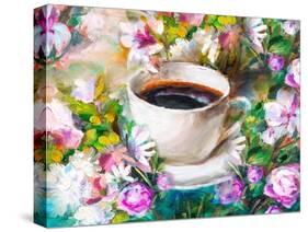 A Cup of Coffee Among Flowers-Koliadzynska Iryna-Stretched Canvas