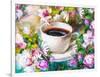 A Cup of Coffee Among Flowers-Koliadzynska Iryna-Framed Art Print