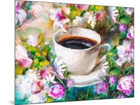 A Cup of Coffee Among Flowers-Koliadzynska Iryna-Mounted Art Print