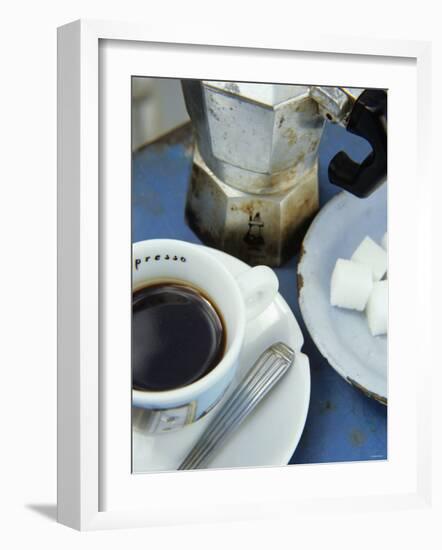 A Cup of Espresso, Sugar Cubes and Espresso Pot-Véronique Leplat-Framed Photographic Print
