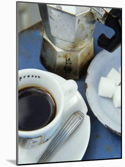 A Cup of Espresso, Sugar Cubes and Espresso Pot-Véronique Leplat-Mounted Photographic Print