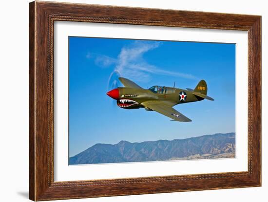 A Curtiss P-40E Warhawk in Flight Near Chino, California-null-Framed Photographic Print