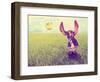 A Cute Basset Hound Chasing a Tennis Ball in a Park or Yard on the Grass Done with a Retro Vintage-graphicphoto-Framed Photographic Print