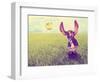 A Cute Basset Hound Chasing a Tennis Ball in a Park or Yard on the Grass Done with a Retro Vintage-graphicphoto-Framed Photographic Print