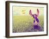 A Cute Basset Hound Chasing a Tennis Ball in a Park or Yard on the Grass Done with a Retro Vintage-graphicphoto-Framed Photographic Print