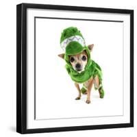 A Cute Chihuahua Dressed Up as a Dinosaur-graphicphoto-Framed Photographic Print