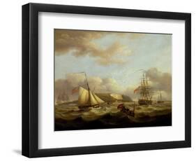 A Cutter Passing Astern of a Frigate, Early 19Th Century (Oil on Canvas)-Thomas Luny-Framed Premium Giclee Print