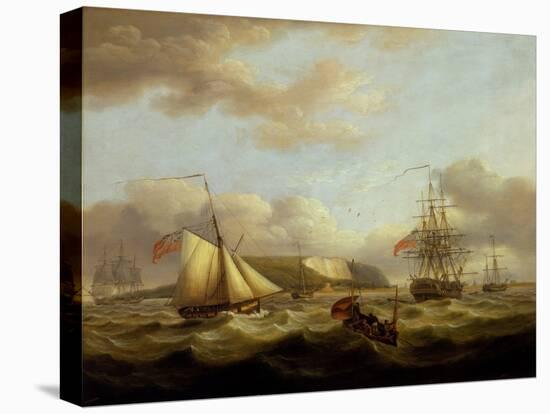 A Cutter Passing Astern of a Frigate, Early 19Th Century (Oil on Canvas)-Thomas Luny-Stretched Canvas
