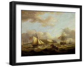 A Cutter Passing Astern of a Frigate, Early 19Th Century (Oil on Canvas)-Thomas Luny-Framed Giclee Print