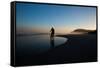 A Cyclist on Juquehy Beach at Sunset-Alex Saberi-Framed Stretched Canvas