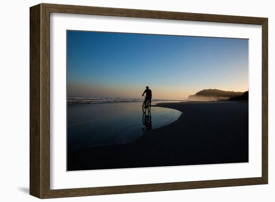 A Cyclist on Juquehy Beach at Sunset-Alex Saberi-Framed Photographic Print