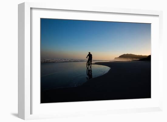 A Cyclist on Juquehy Beach at Sunset-Alex Saberi-Framed Photographic Print