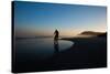 A Cyclist on Juquehy Beach at Sunset-Alex Saberi-Stretched Canvas