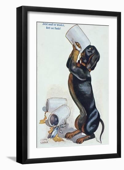 A Dachshund Drinking Beer, c.1900-Ulrich Weber-Framed Premium Giclee Print