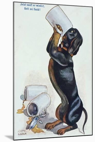 A Dachshund Drinking Beer, c.1900-Ulrich Weber-Mounted Giclee Print