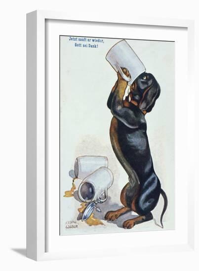 A Dachshund Drinking Beer, c.1900-Ulrich Weber-Framed Giclee Print