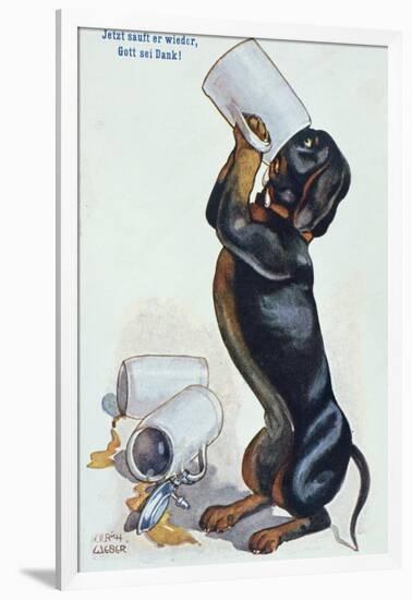 A Dachshund Drinking Beer, c.1900-Ulrich Weber-Framed Giclee Print