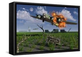 A Damaged B-17 Flying Fortress Attempting an Emergency Landing-null-Framed Stretched Canvas