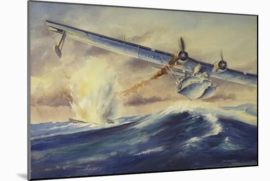 A Damaged Pby Catalina Aircraft after the Attack and Sinking of a German U-Boat-null-Mounted Art Print