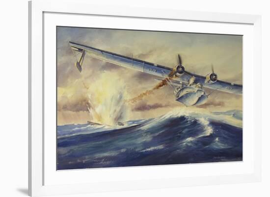 A Damaged Pby Catalina Aircraft after the Attack and Sinking of a German U-Boat-null-Framed Art Print